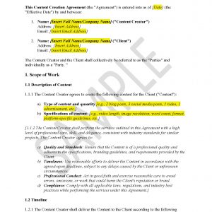 Content Creation Agreement (US) with Legal Review & Advice