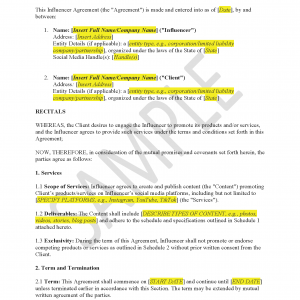 Influencer Agreement (US)
