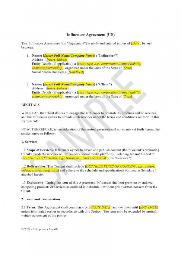 Influencer Agreement (US) - Image 2