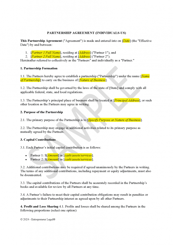 Partnership Agreement (Individuals-US) with Legal Review & Advice - Image 2