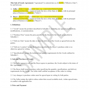 Sale of Goods Agreement (B2B) (US) with Legal Review & Advice