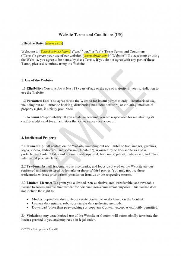 Website Terms and Conditions (US) with Legal Review & Advice - Image 2