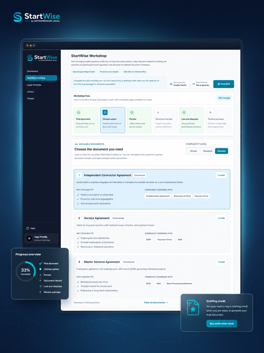 StartWise Workshop interface design